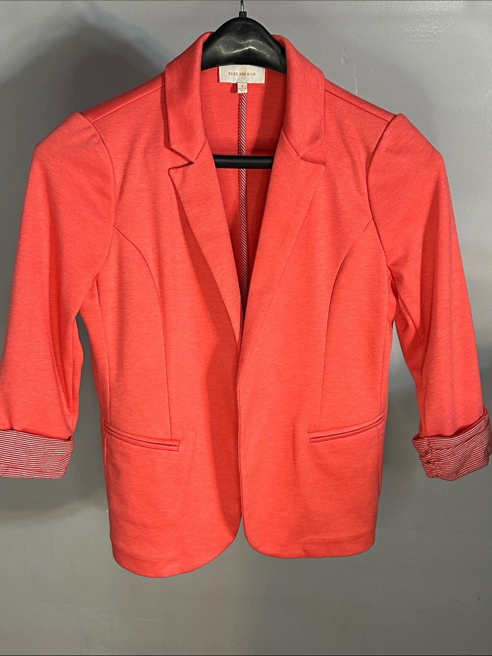 Skies Are Blue Coral Pink Open-Front Blazer